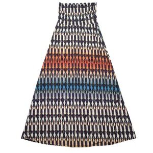 Nina & Mee Maxi Skirt Womens M Multi Color Geometric Ikat Stretch Polyester
